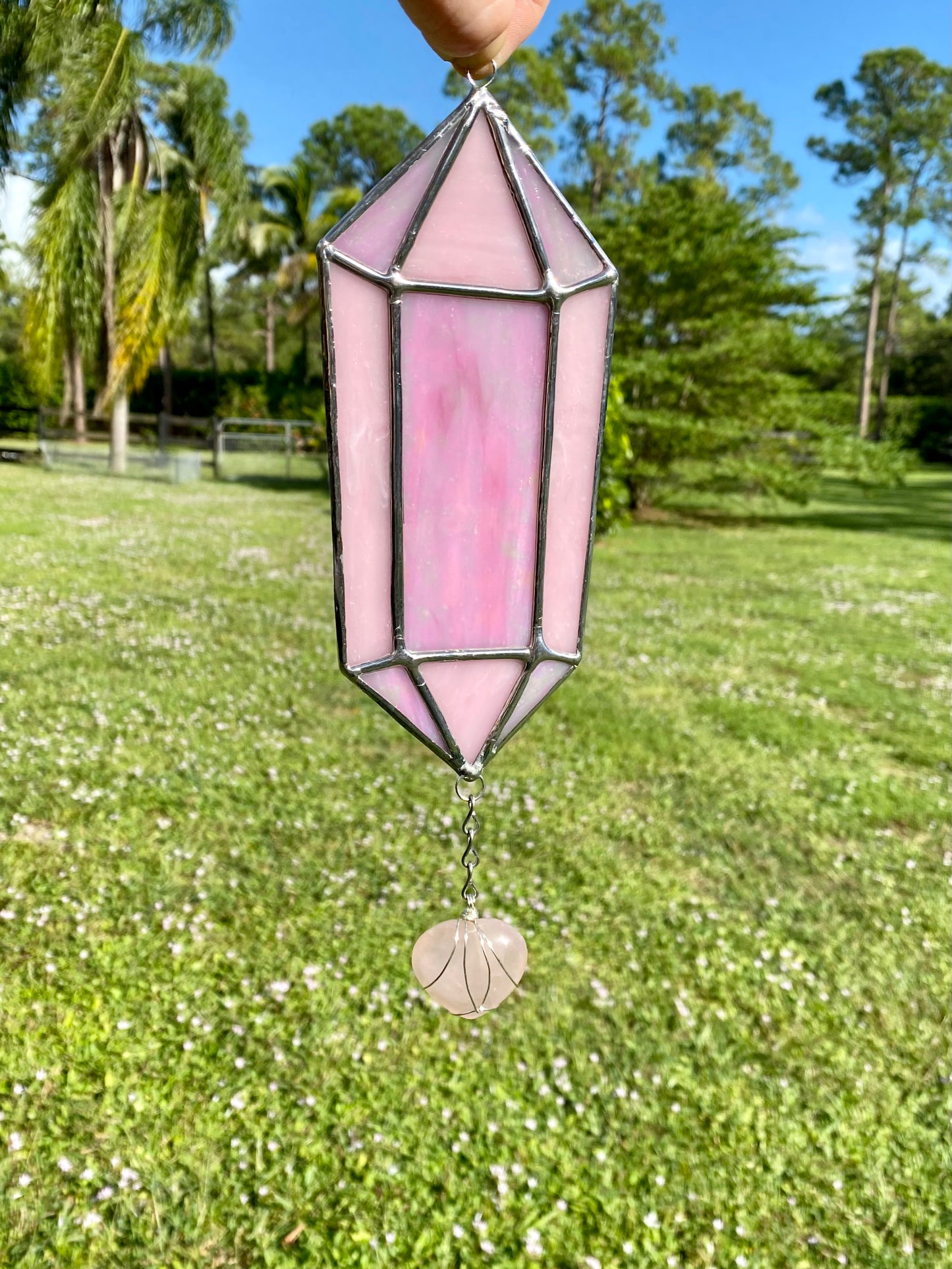 Iridescent Quartz Crystal with Wire-wrapped Crystal Heart