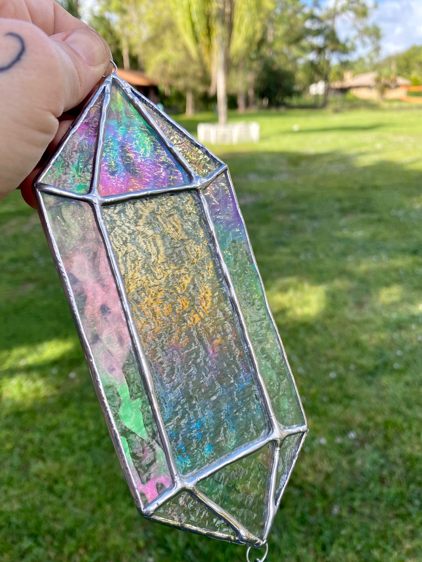 Iridescent Quartz Crystal with Wire-wrapped Crystal Heart