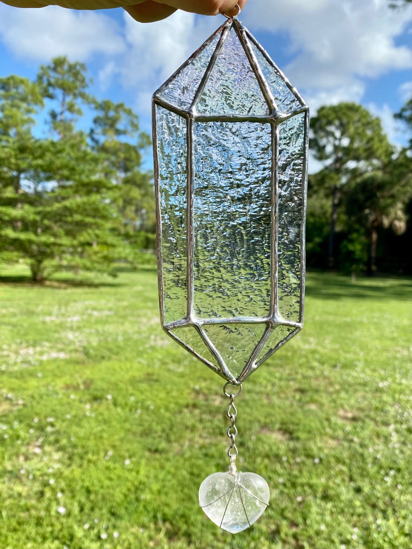 Iridescent Quartz Crystal with Wire-wrapped Crystal Heart