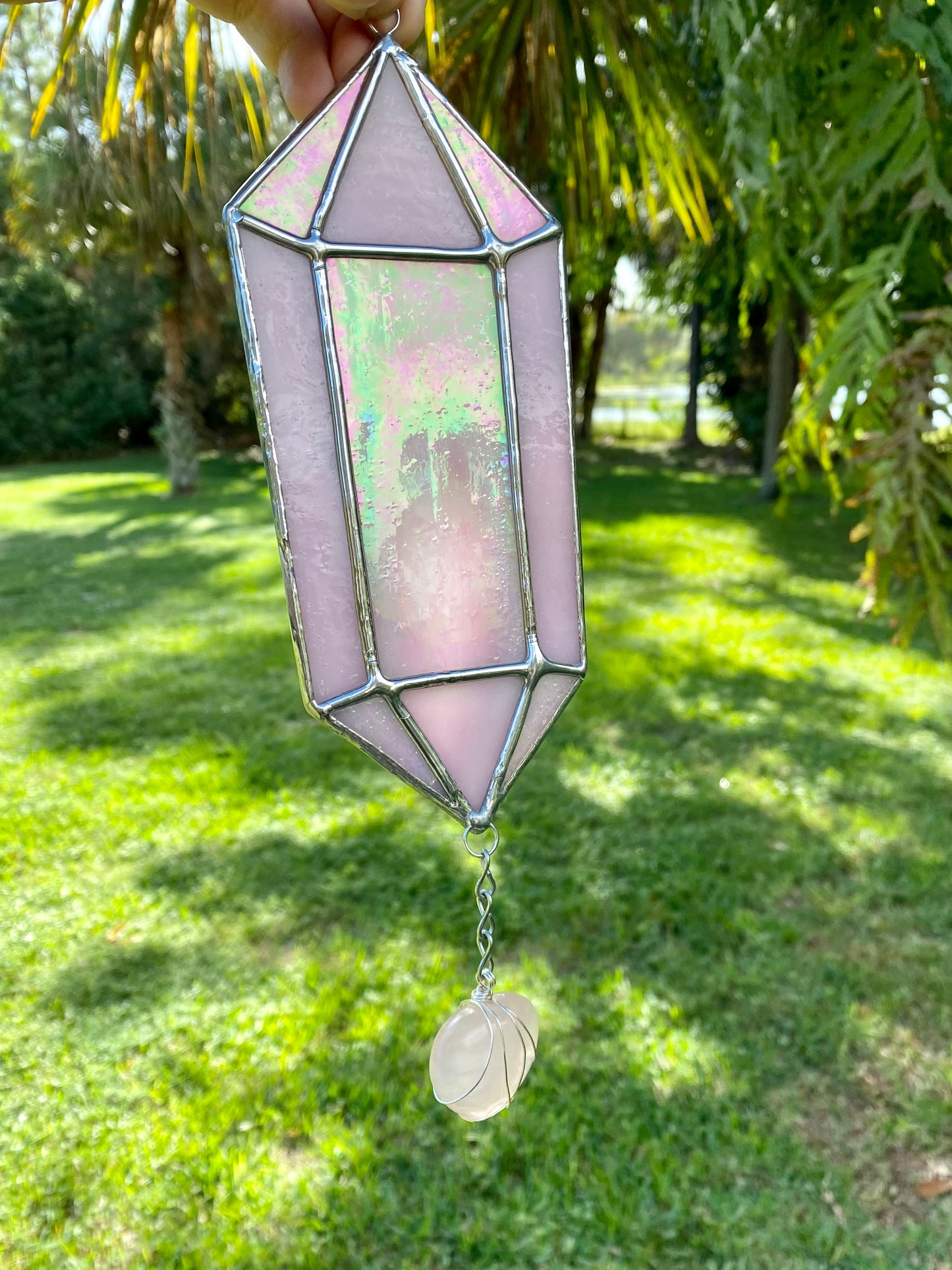 Iridescent Quartz Crystal with Wire-wrapped Crystal Heart