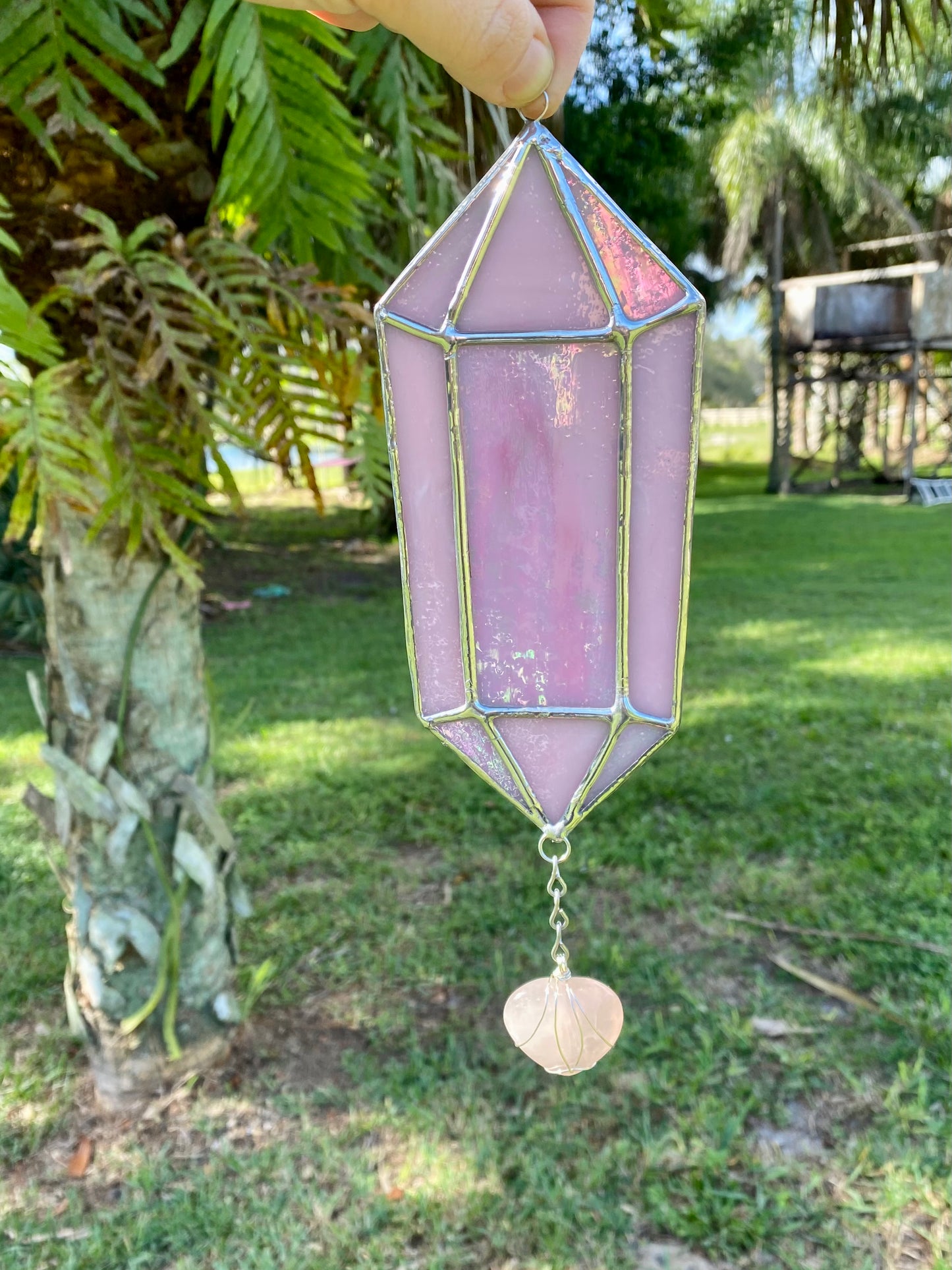 Iridescent Quartz Crystal with Wire-wrapped Crystal Heart