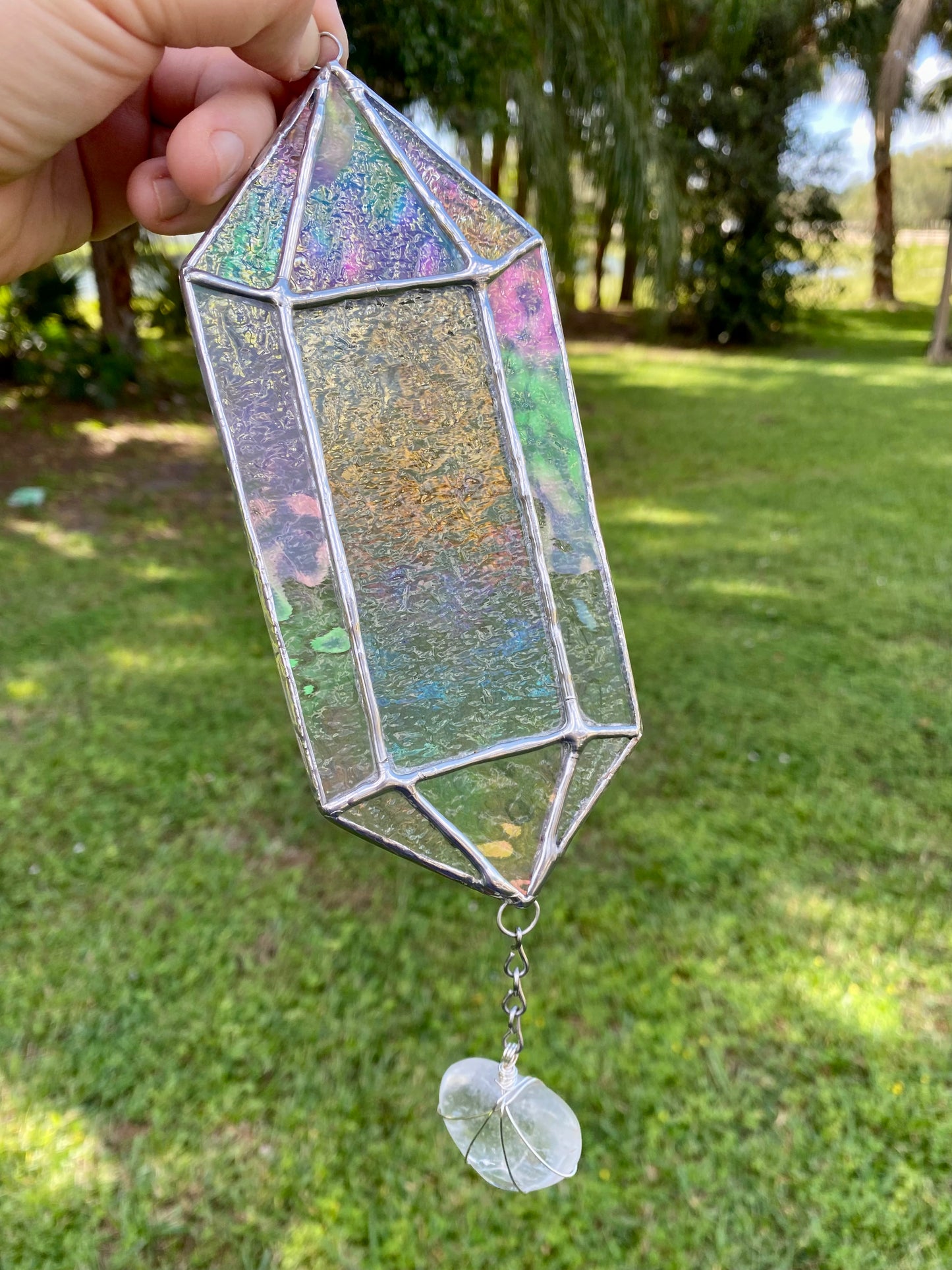 Iridescent Quartz Crystal with Wire-wrapped Crystal Heart
