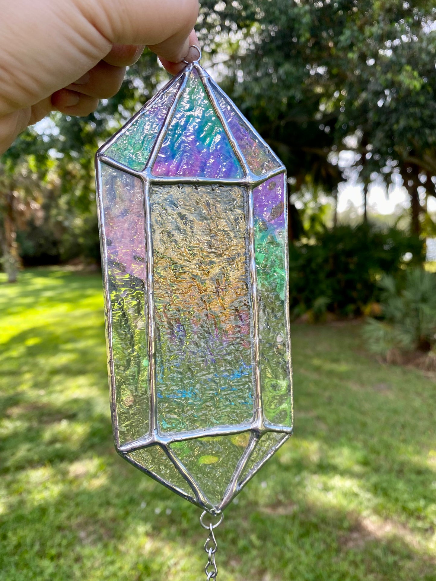 Iridescent Quartz Crystal with Wire-wrapped Crystal Heart