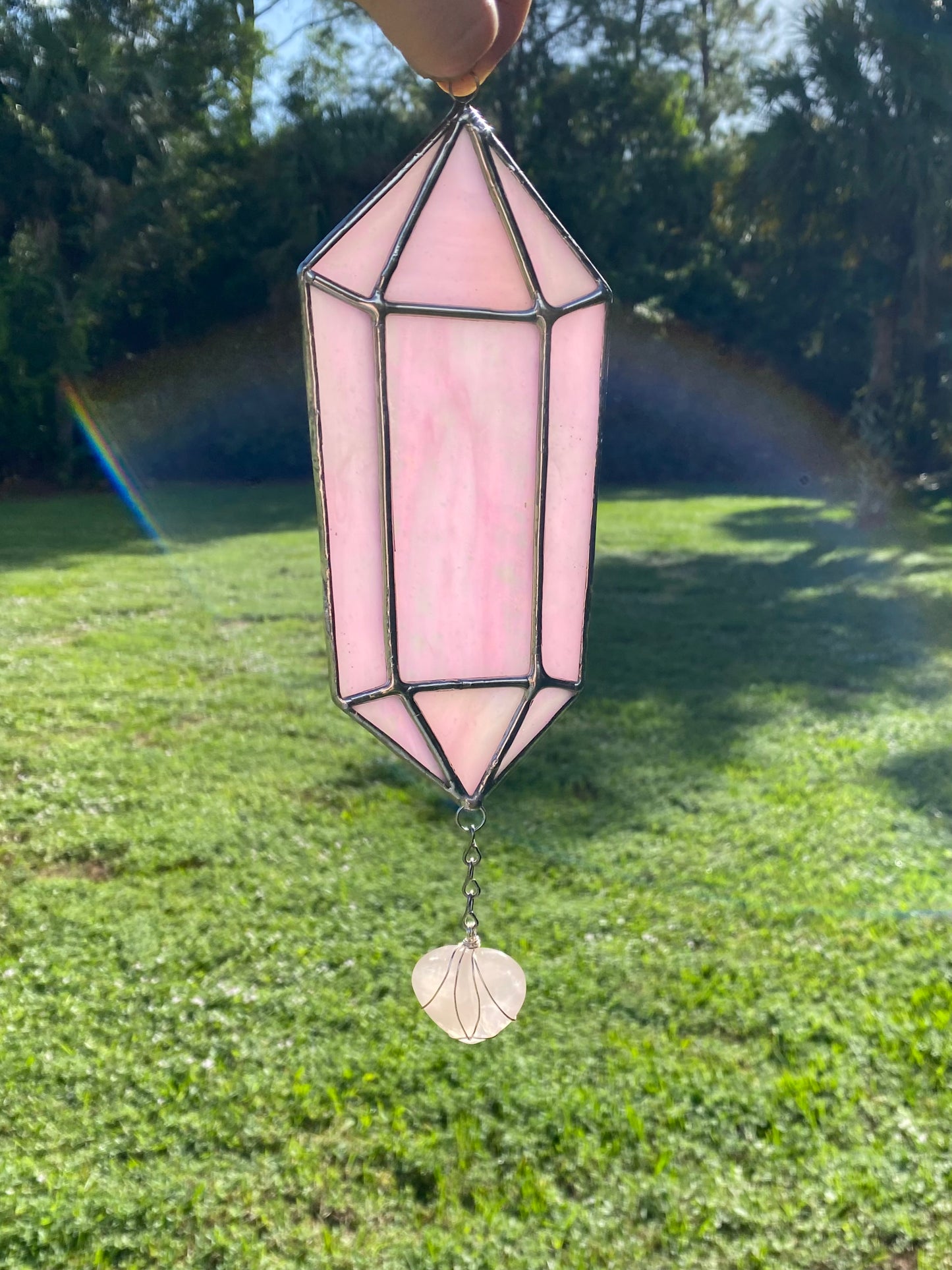 Iridescent Quartz Crystal with Wire-wrapped Crystal Heart