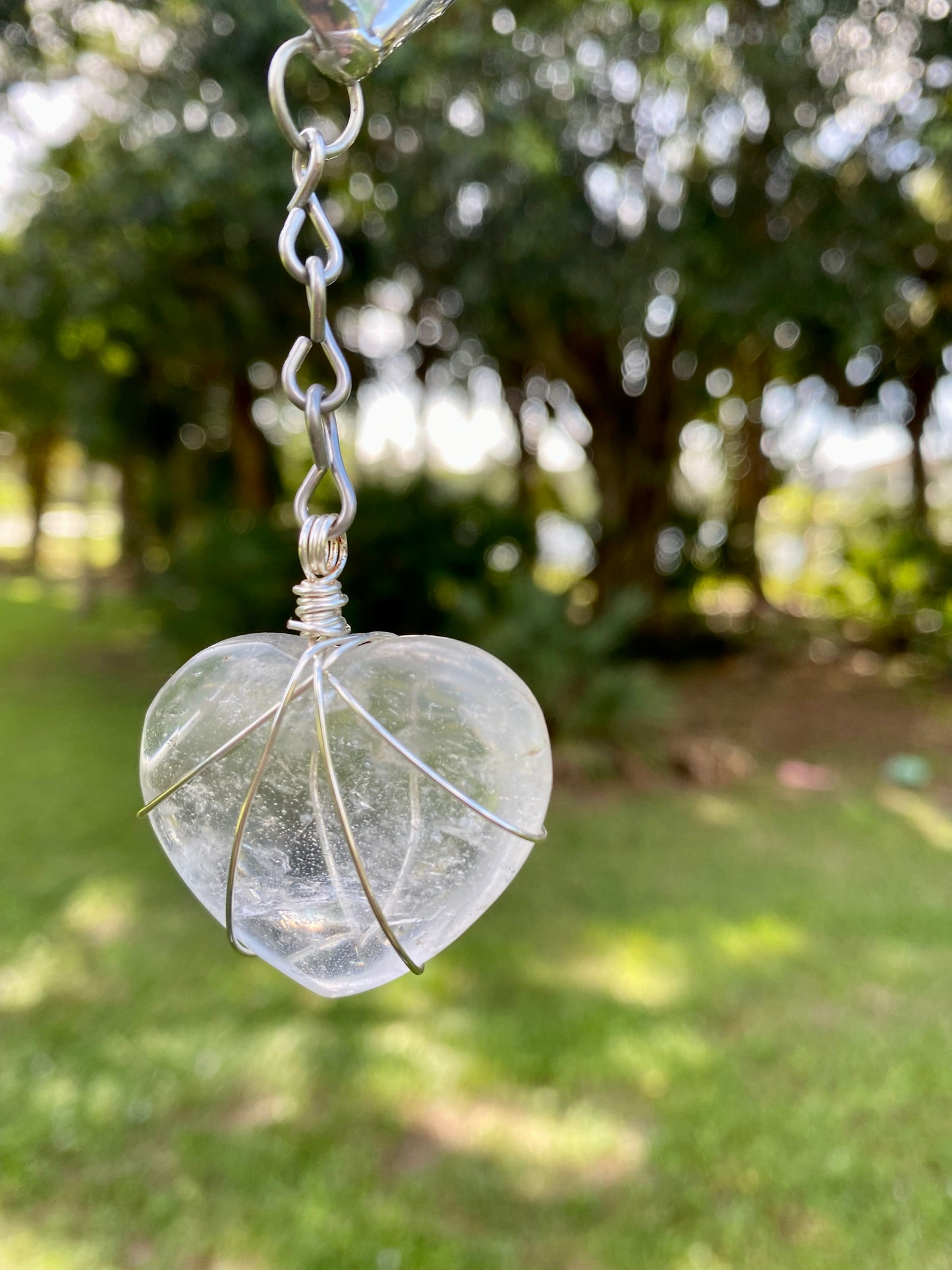 Iridescent Quartz Crystal with Wire-wrapped Crystal Heart
