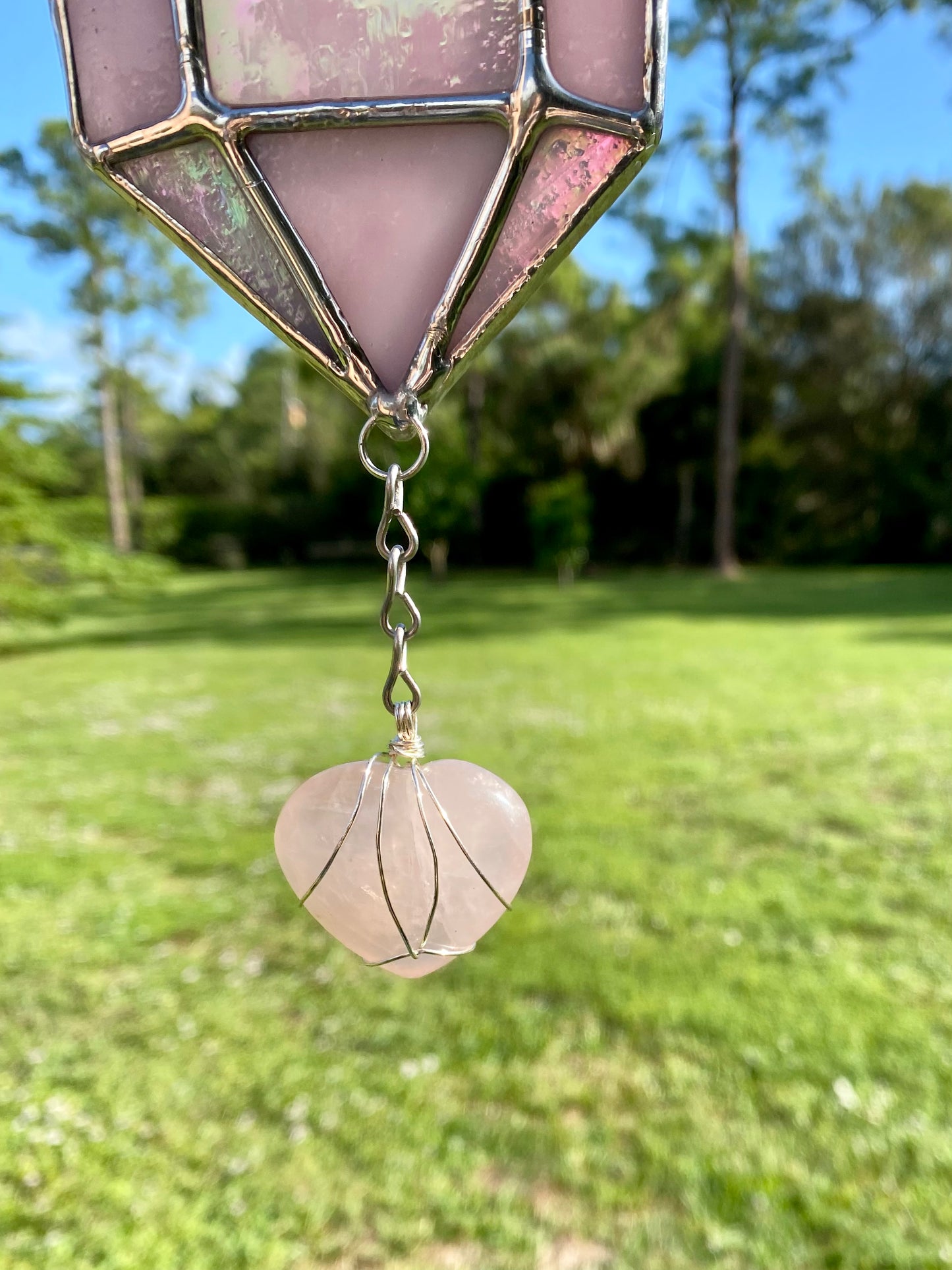 Iridescent Quartz Crystal with Wire-wrapped Crystal Heart