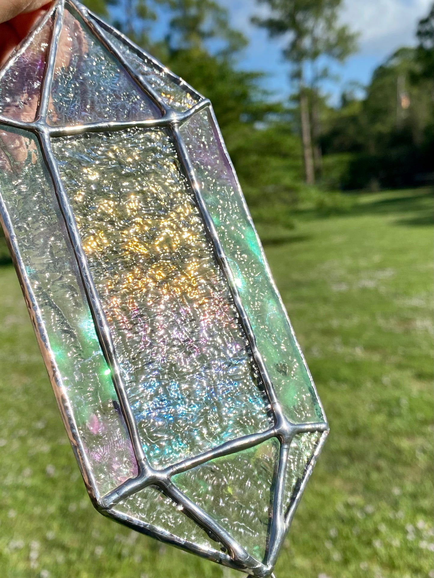Iridescent Quartz Crystal with Wire-wrapped Crystal Heart