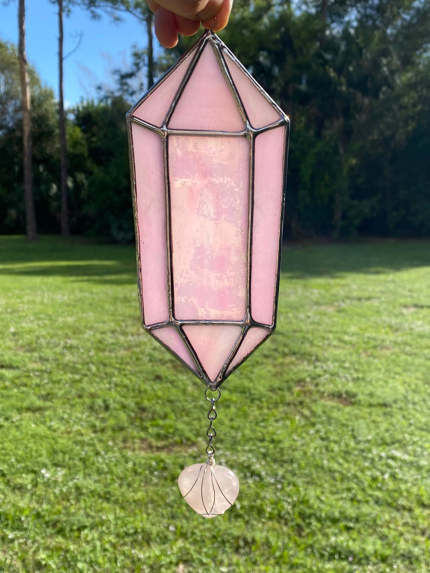 Iridescent Quartz Crystal with Wire-wrapped Crystal Heart